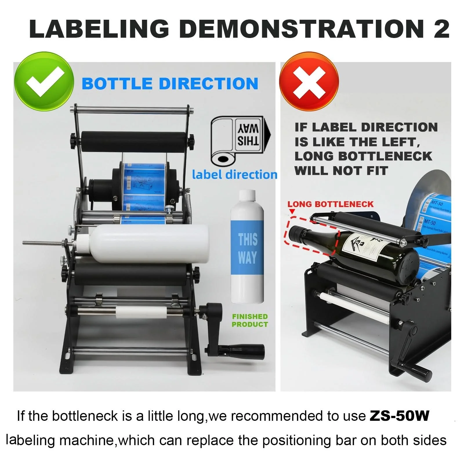 ZONESUN ZS-50P Manual Round Bottle Labeling Machine with Pressing Bar Upgrade - Image 3