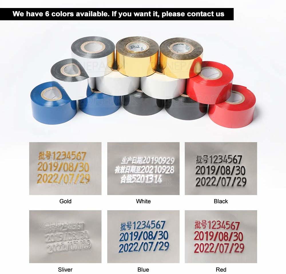 ZONESUN 30mm*100m thermal ribbon date printing ribbon for DY-8, HP241B - Image 9