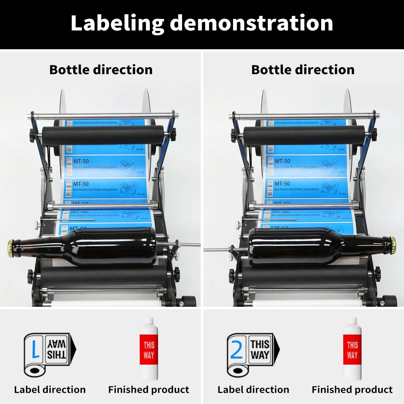 ZONESUN ZS-50W Manual Round Bottle Labeling Machine for Wide & Tall Bottles - Image 4