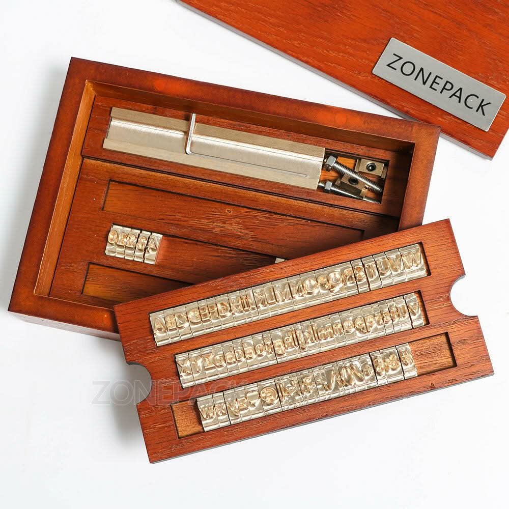 ZONESUN Brass Letter 6mm Hot Foil Stamping Letters Mold Set with Wood Box Time New Roman - Image 11