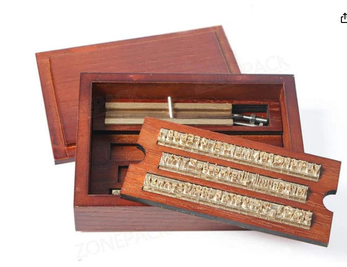 ZONESUN Brass Letter 6mm Hot Foil Stamping Letters Mold Set with Wood Box Time New Roman - Image 13
