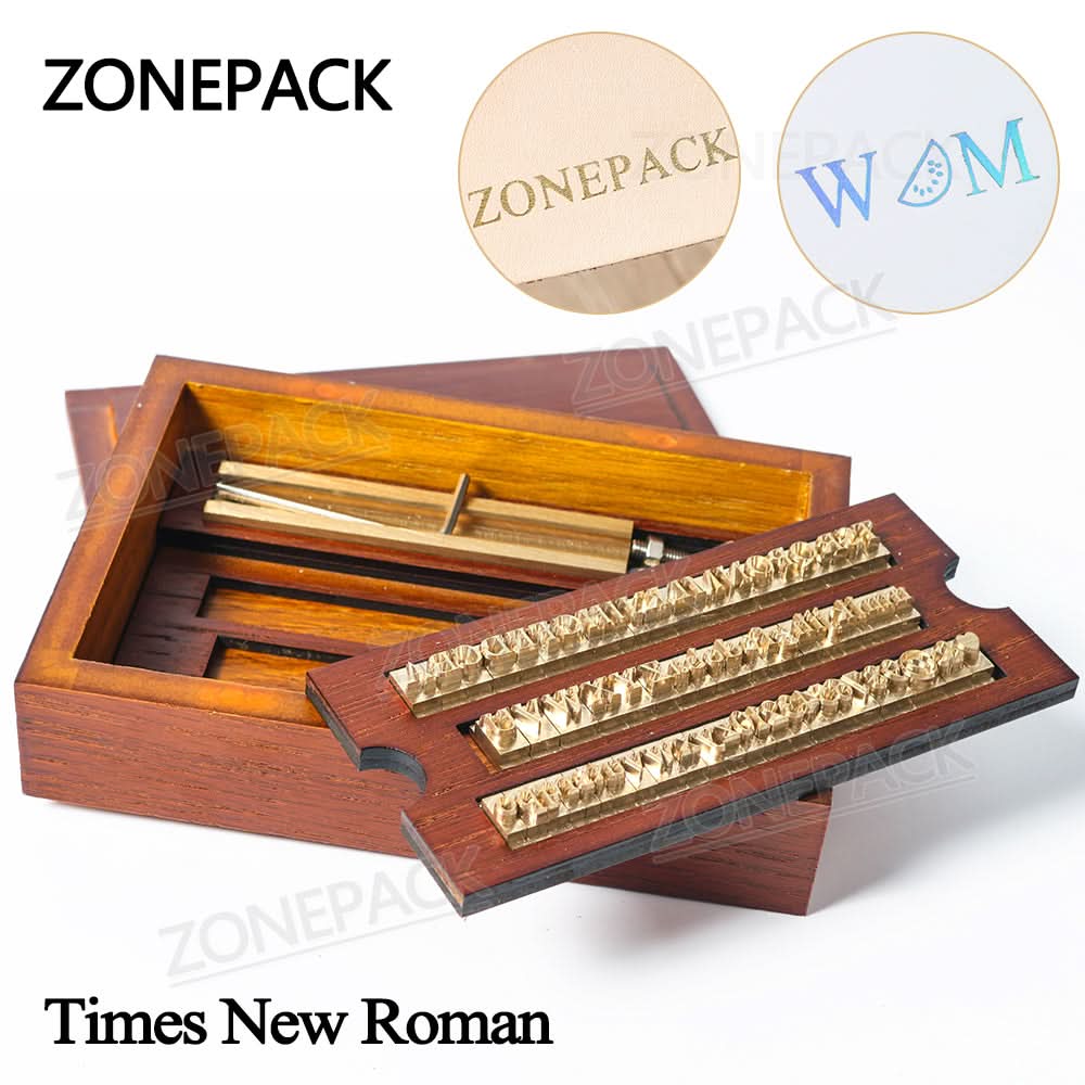 ZONESUN Brass Letter 6mm Hot Foil Stamping Letters Mold Set with Wood Box Time New Roman - Image 3