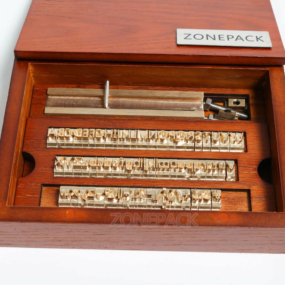ZONESUN Brass Letter 6mm Hot Foil Stamping Letters Mold Set with Wood Box Time New Roman - Image 9