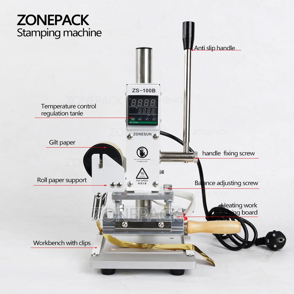 ZONESUN ZS-100B Manual Hot Foil Stamping Machine for Pencils Leather Paper Wood Embossing - Image 5